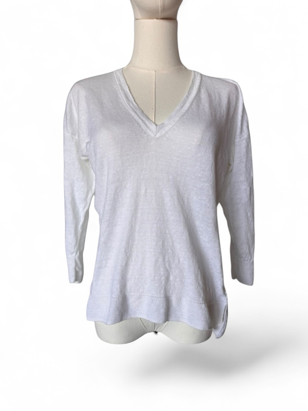 🔵 3/ $15 - J.Crew White Linen Three Quarter Sleeve Top Size Small